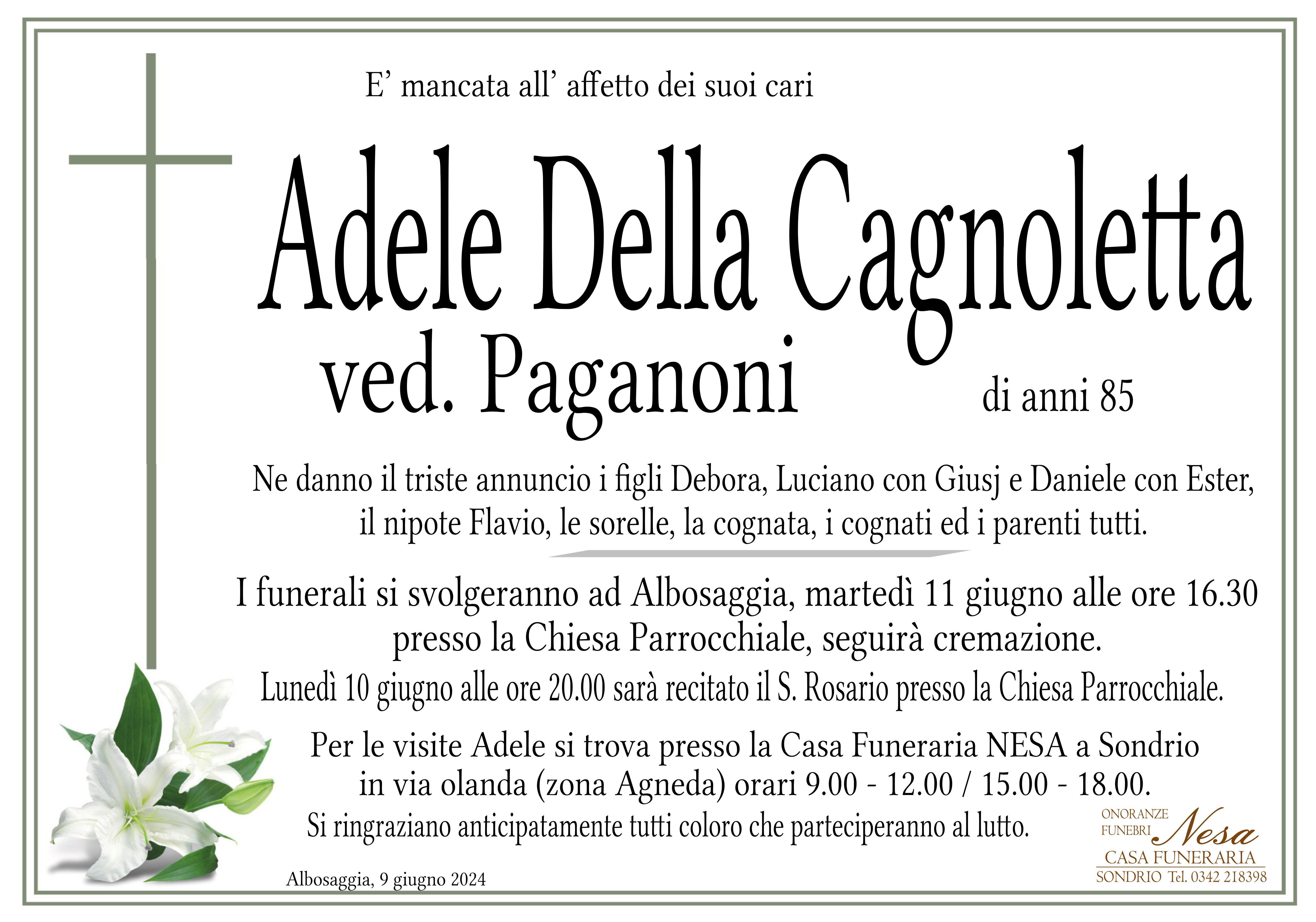 Necrologio Adele Della Cagnoletta ved. Paganoni